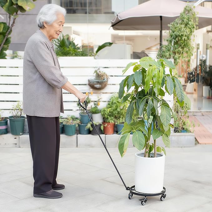 12 Inch Plant Dolly with Wheels - Heavy Duty Steel Rolling Planter Base, Patent Detachable Handle for 360° Swivel & Easy Indoor/Outdoor Movement of Pots, Caddies, and Large Planters