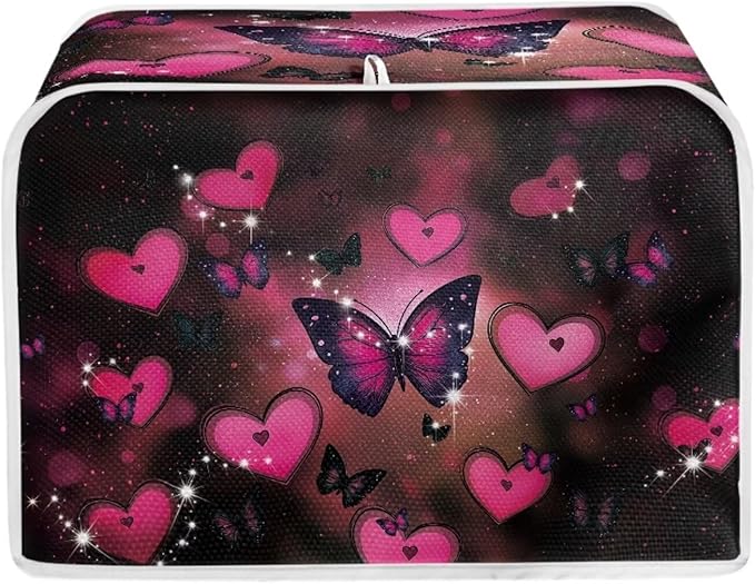 UNICEU Valentine's Day Toaster Dust Cover Protector Compatible with 4 Slice Butterfly Heart Print Heat-Resistant Dust Protection Anti-scratch Home Kitchen Decor