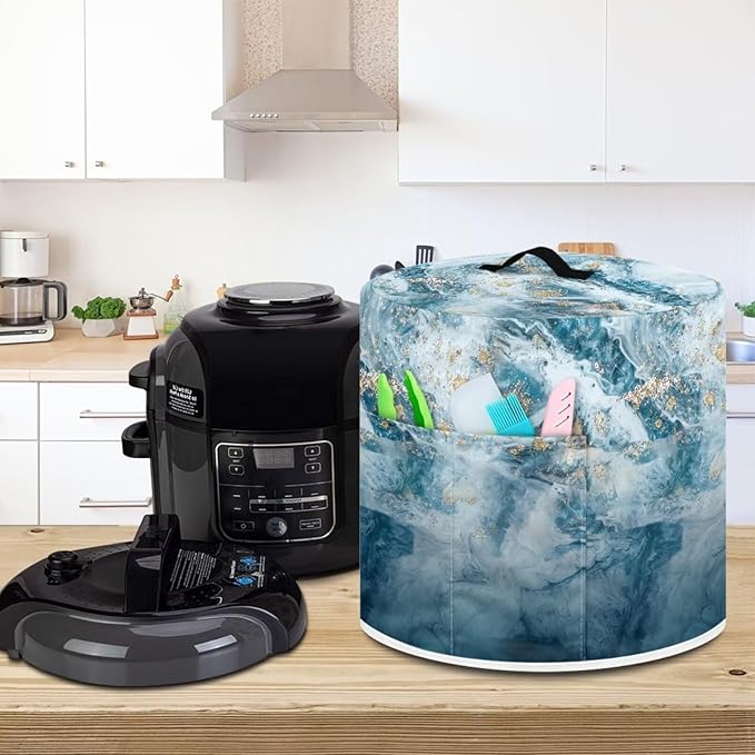 Flashideas Marble Print Pressure Cooker Cover for Women Dust Protection Insulated Rice Cooker Cover Water Resistant Dust Cover with Pockets for Instant Pot 6 Quart Vintage Appliance Cover for Kitchen