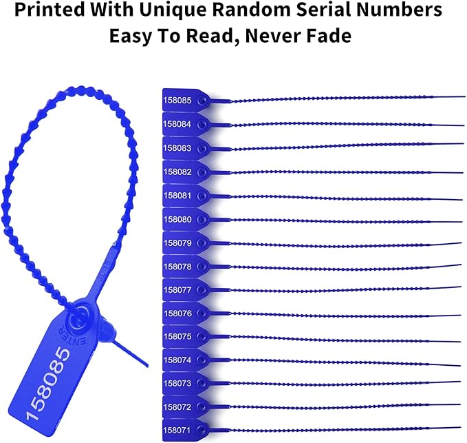 100 Plastic Tamper Seals Fire Extinguisher Tags Numbered Zip Ties Pull Tite Security Tags Disposable Self-Locking Safety Ties (Dark Blue)
