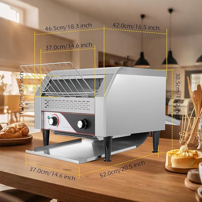 Dyna-Living Commercial Conveyor Toaster 450 Slices/Hour Restaurant Conveyor Toaster for Bun Bagel Bread, 1900W Heavy Duty Stainless Steel Commercial Toasters Bun Toasters
