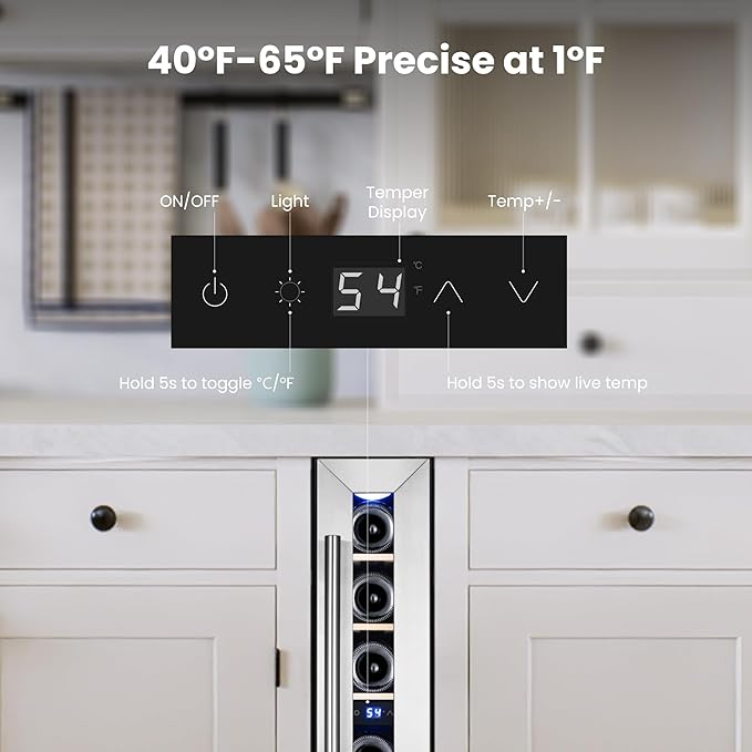 Yeego Wine Fridge Cooler - 7 Bottles Wine Cooler, 40-65°F Wine Refrigerator with Glass Door, Built-in or Freestanding Cooler with Adjustable Shelves Fridge for Home Bar Office