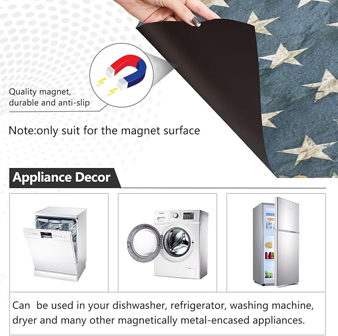 American Flag Flower Dishwasher Magnet Cover Front Door Magnetic Dishwasher Cover Decorative Refrigerator Magnet Covers Dishwashers Magnetic Sticker for Kitchen Home, 23" x 26"
