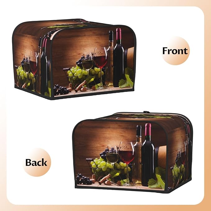 Red Wine Glasses Grape Wooden 4 Slice Toaster Cover, Waterproof Toaster Dust Bread Maker Protective Cover For Small Kitchen Appliance Dining Room Table Home Decor Gifts