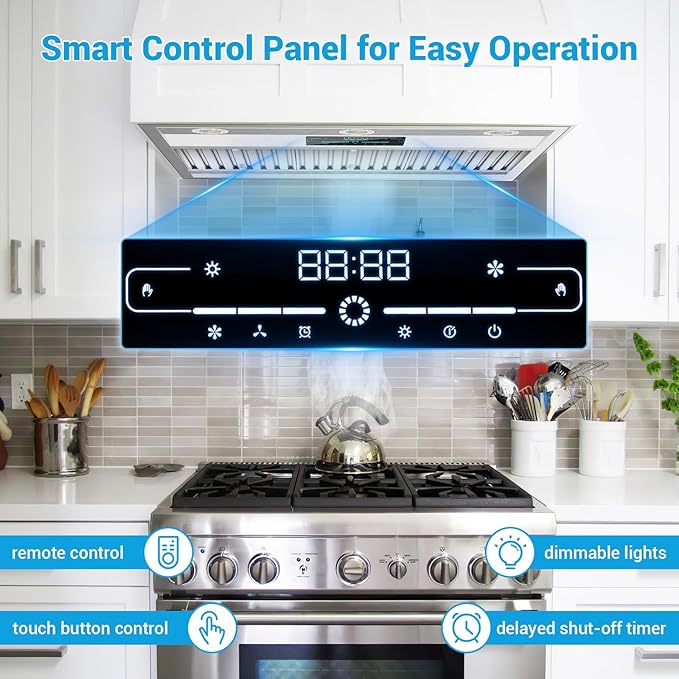 Range Hood 30 Inch Insert, 950 CFM Kitchen Hood with 4-Speed Exhaust Fan,Smart Remote/Gesture/Touch Control, Stainless Steel Vent Hood with 3W Dimmable LED Lights,Ducted/Ductless