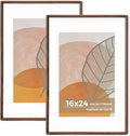 Axeman 16x24 Walnut Poster Frame Set of 2 - Rounded Corner 16 x 24 Picture Frame Matted to 12x18 - Natural Walnut Wood Poster Frame with Tempered Glass for Wall Mount Display