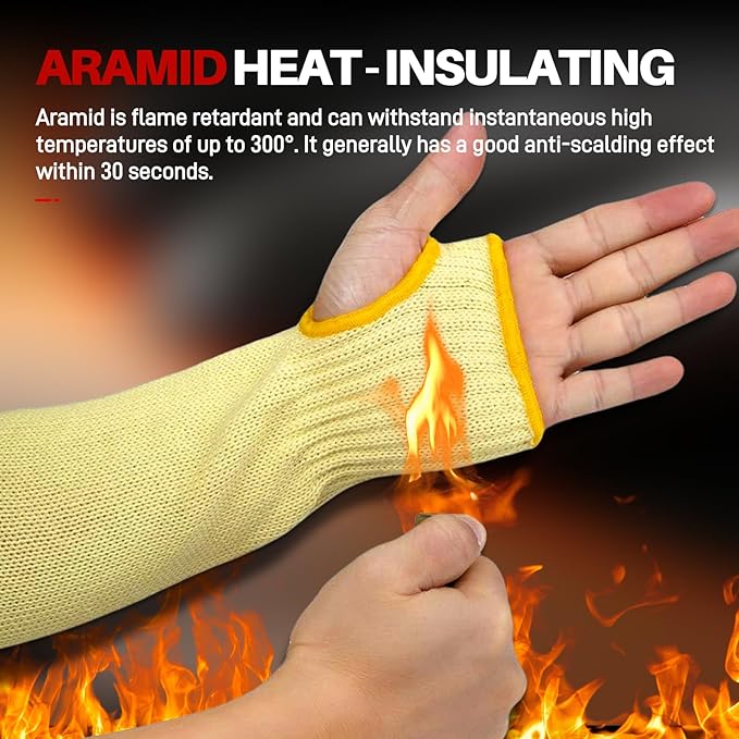 Cut Resistant Sleeves With Thumb Hole,Thin Skin Arm Protection Sleeves And Bruising, Kevlar Sleeves,For Gardening, Welding, Kitchen,For Women, Men, Elderly(Yellow, 11.8 in)