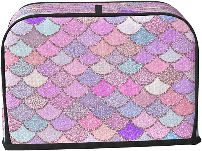 2 Slice Pink Mermaid Fish Scales Toaster Cover, Dust Proof & Fingerprint Protection with Pocket, Portable Kitchen Accessories