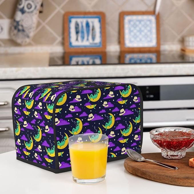 2 Slice Toaster Dust Cover with Pocket, Stain Resistant & Washable, Fingerprint Protection Kitchen Cover Funny Alien Moon Sky