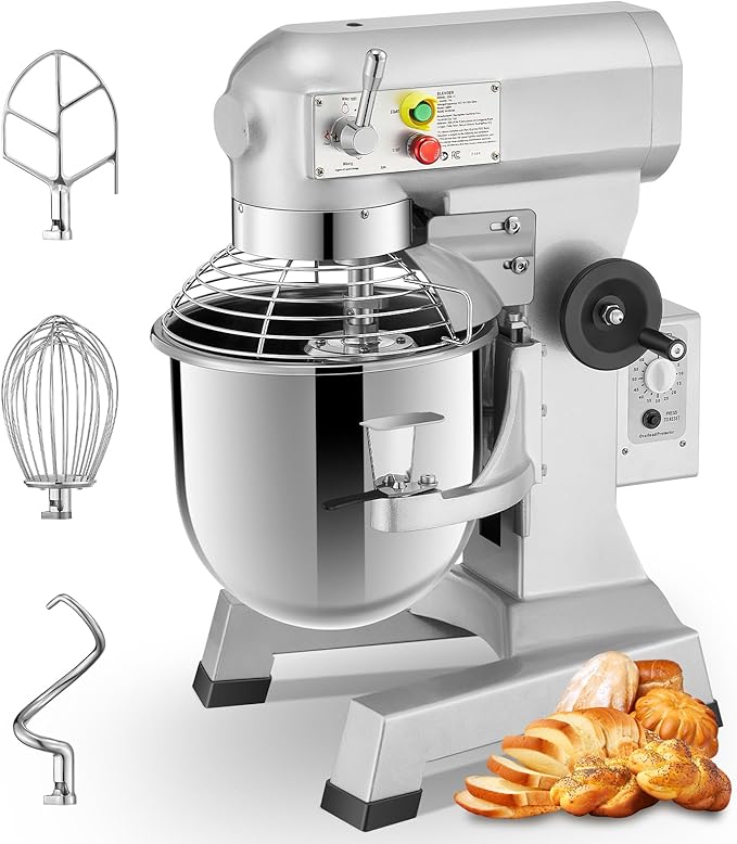 Commercial Mixer, 15/30QT Commercial Food Mixer, Dough Mixer with Stainless Steel Bowl, 3 Speeds Adjustable and Safety Guard, Dough Hook Whisk Beater Included, Ideal for Bakery Pizzeria (15QT)