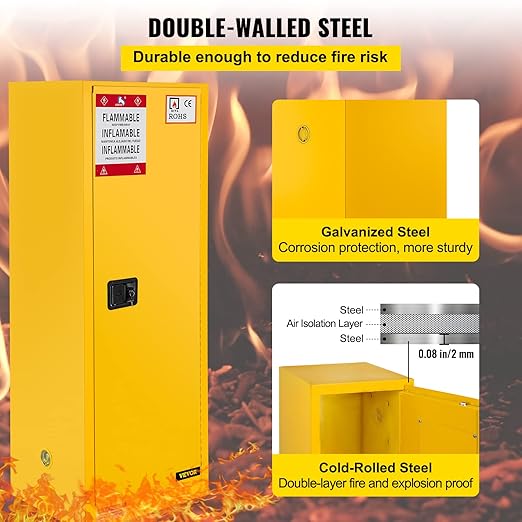 VEVOR Flammable Cabinet 18" x 18" x 35", Galvanized Steel Safety Cabinet, Adjustable Shelf Flammable Storage Cabinet, for Commercial Industrial and Home Use, Yellow: Industrial & Scientific