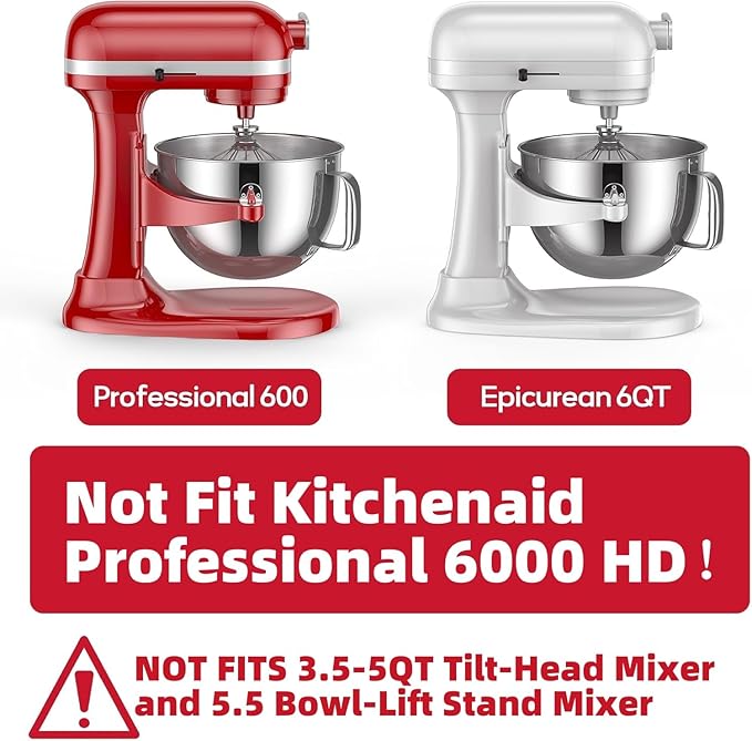 KN2B6PEH 6QT Bowl-Lift Stand Mixer Bowl, Compatible with Kitchenaid Professional 600 Mixer, Polished Stainless Steel with Extra Cover - Fits KV25G KP26M1X (6QT)