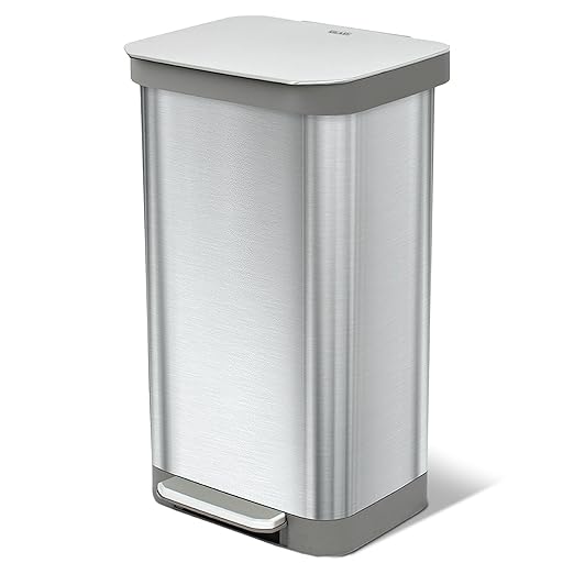 Glad Stainless Steel Step Trash Can, Series 2 with Clorox Protection - Large Metal Kitchen Garbage Bin with Soft Close Lid, Foot Pedal and Waste Bag Roll Holder, 20 Gallon