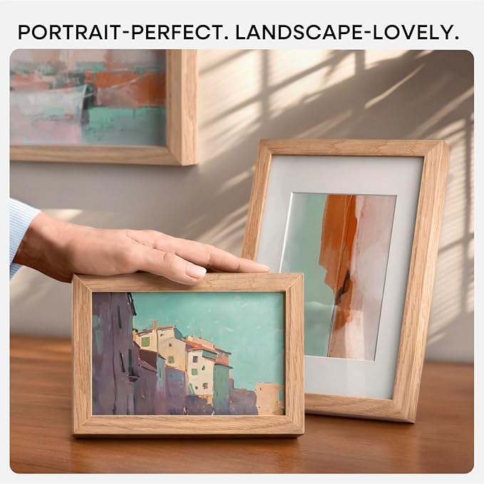 Homeforia 8 x 10 Wood Picture Frame, High End Natural Oak 8x10 Light Wooden Frames with Mat 5x7 inch Photo, 8 x 10 Frame Matted to 5 x 7 Art, Wall or Tabletop Frame, Tempered Glass, Wall Kit, Set of 2