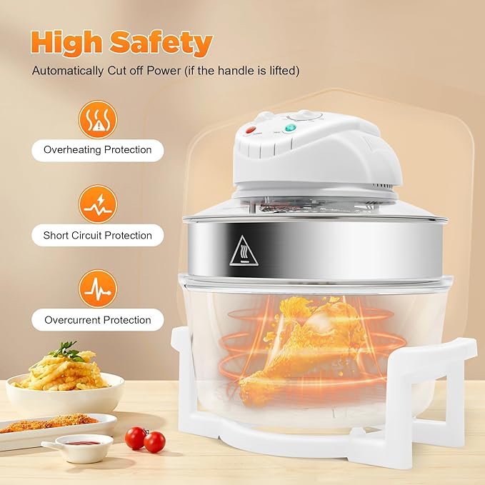 Turbo Air Fryer 18 QT Large Capacity, 1400W Convection Oven Countertop, Glass Airfryer Containers with Storage Lids, Temperature Control Range 32℉-482℉