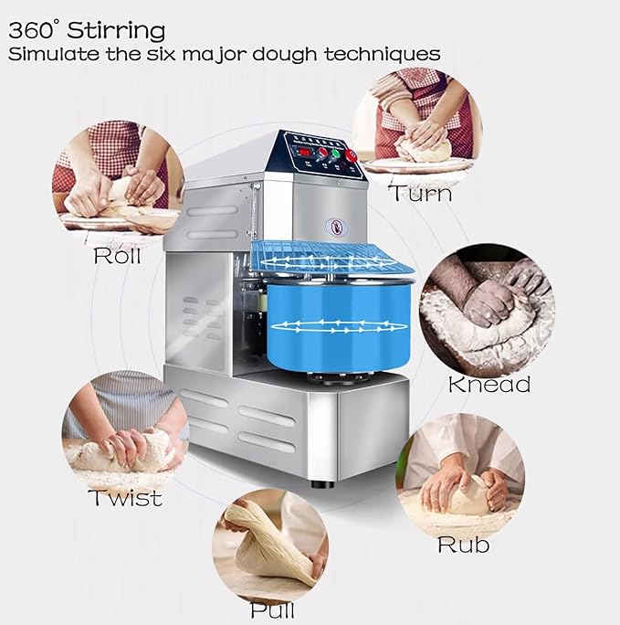 INTSUPERMAI Commercial Dough Mixer Machine Electric Food Mixer with Double Action Double Speed Spiral Mixing for Schools Bakeries Restaurants Pizzerias 110V (Standard Type, 50L)