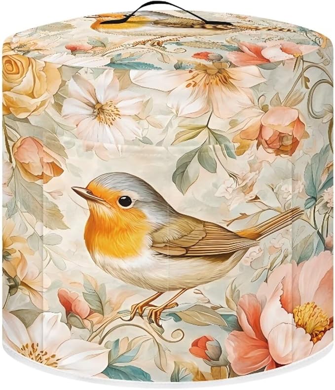 TODIYADDU Soft Floral Bird Pressure Cooker Cover with Handle Fashion Kitchen Appliance Dust Covers for Instant Pot Portable Air Fryer Dust Cover Round Protective Cover Bag Trendy Home Decor Gifts, L