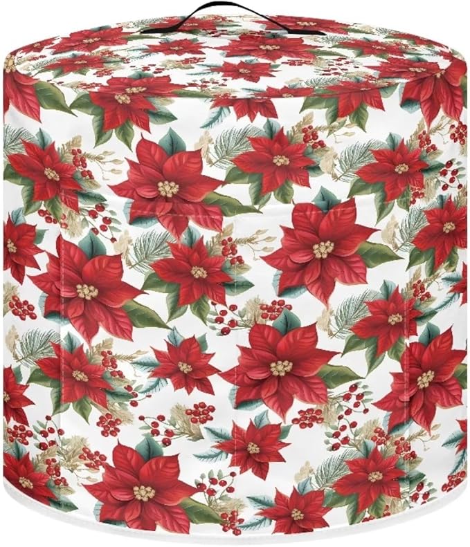 Dust Cover for Kitchen Instant Pot, for 3 Quart Pressure Cooker Air Fryer Rice Cooker Kitchen Appliance Dust Protection with Storage Pocket Christmas Decoration, Red Poinsettia Flower