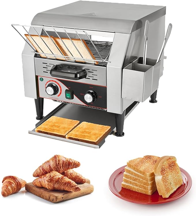 Commercial Toaster - 300 Slices/Hour Electric Conveyor Toaster 1900W Commercial Stainless Steel Toasters for Restaurant Buffets Bagel Beard Heavy Duty with Handle