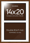 Homeforia 14x20 Double Diploma Frame Brown, High End Dark Oak 14 x 20 Wood Certificate Frames with Mat for Two 8.5x11 Diplomas, 14by20 Dual Walnut Graduation Frames, Tempered Glass, Wall Kit, Set of 1