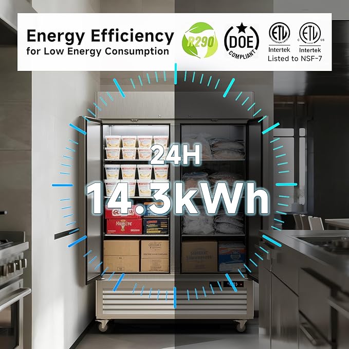 VEECOOL 54" W Commercial Reach in Freezer WiFi Enabled with Smart App Control, 49 Cu.Ft Fan Cooling Stainless Steel Solid Door Upright Freezer for Commercial Restaurant Cafe Kitchen Garage