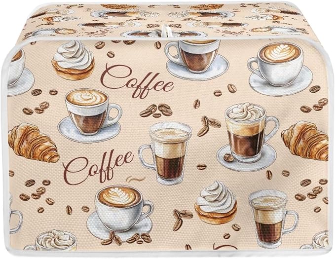 Coffee Croissant Print 2 Slice Toasters Cover with Handle Stain Resistant Bread Maker Covers Kitchen Small Appliance Dust-Cover Kitchen Accessories for Toaster
