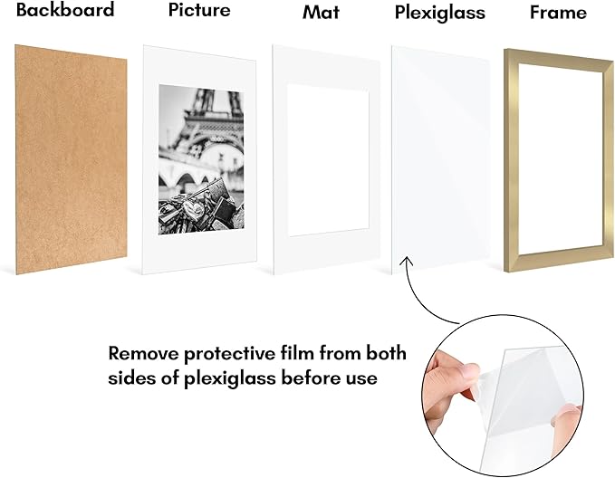 Americanflat 8x12 Picture Frame with Polished Plexiglass - Set of 5 - Use as 6x8 Frame with Mat or Display 8x12 Photo Without Mat - Galleria Collection - Picture Frames for Wall Display - Gold