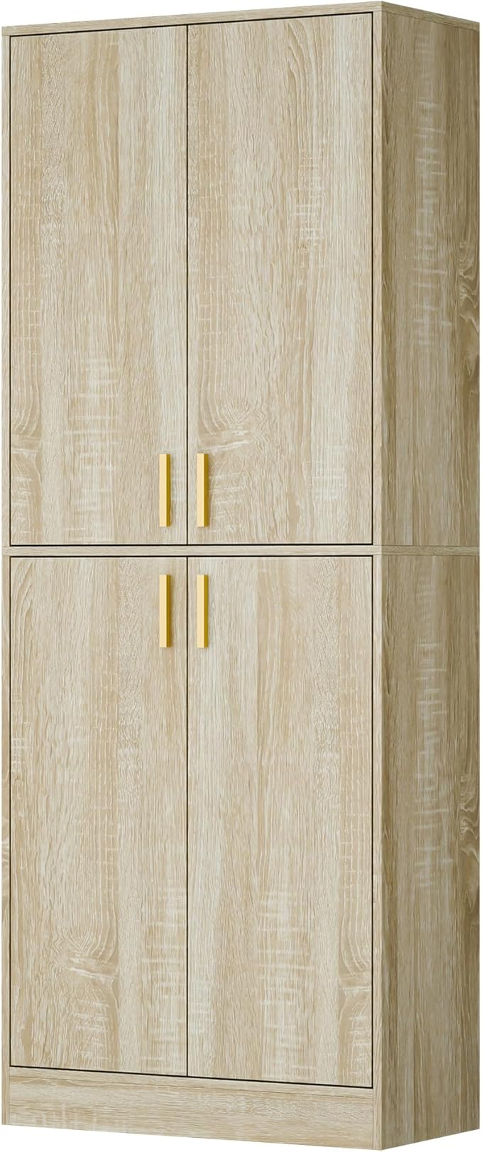 Cozy Castle Kitchen Pantry Cabinet, 71" Tall Wood Storage Cabinet with Doors and Shelves 4 Doors Freestanding Cupboard for Dining Room Living Room Bathroom Furniture, Whitewashed Oak