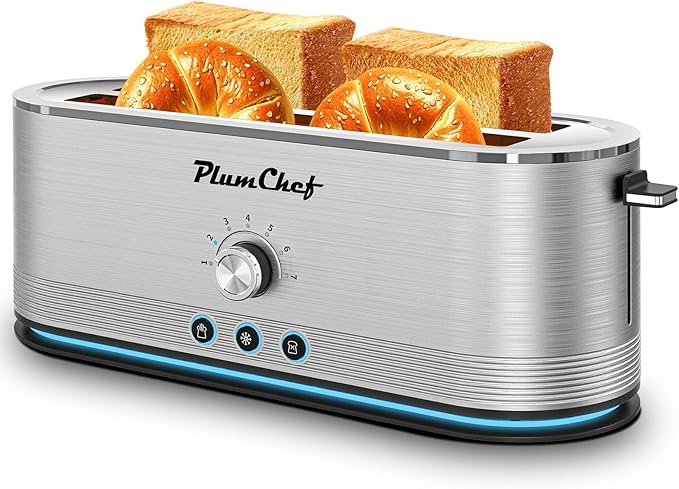 4-Slice Toaster, Extra Wide Long Slot Toaster, 7 Browning Settings, Defrost/Reheat Functions, Removable Crumb Tray, Stainless Steel Housing, Anti-Fingerprint & Anti-Jam (Stainless Steel)