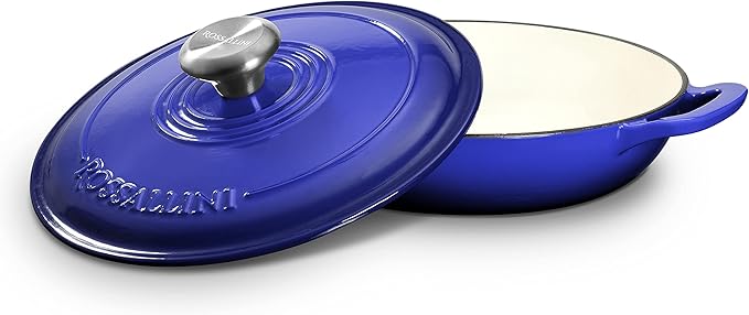Signature Enameled Cast Iron Braiser, Non-Stick Serving Pot with Tight Fitting Lid for Perfect Roasting, Baking, Sauteing, Searing, and Pan Frying | 3.5Q (3.3L) - Indigo Blue