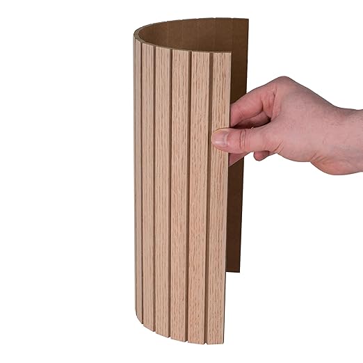 Outwater 4ft Wide x 8ft High x 5/32in Thick Unfinished Red Oak Veneer Decorative Wall Tambour Panel with 3/4in 30-Degree Groove Slats – Flexible and Customizable for Interior Applications