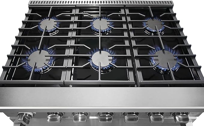 KOSTCH 36 inch Professional Freestanding Pro-Style Natural Gas Range or Liquid Propane Gas Range with 6 Burners, 6.0 cu.ft. Oven Capacity, in Stainless Steel - KOS-36RG03M (Stainless Steel)