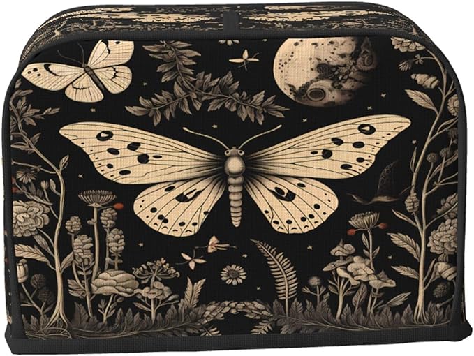 Toaster Cover 2 Slice Vintage Gothic Floral Moon Butterfly Waterproof Appliance Cover with Hang Loop Bread Baker Toaster Cover for Kitchen