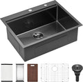 Scamall 28x22x10 Drop In Kitchen Sink Workstation, Nano Black 304 Stainless Steel Deep Single Bowl with Quick Drainage & Tarnish-Free Surface for Bar, Laundry, RV, Includes Accessories
