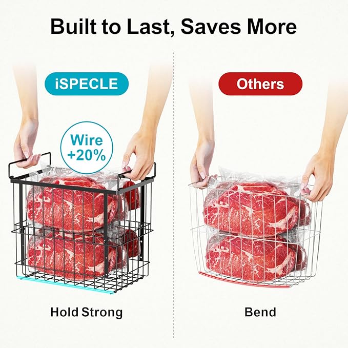 iSPECLE Deep Freezer Organizer Bins - 4 Pack Large Adjustable Freezer Organizer Bins for 5 to 7 Cu.Ft Chest Freezer, Stackable No Wasted Space, Easily Access Pizza (≤12") without Digging, Black