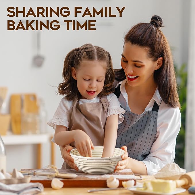 Banneton Proofing Basket for Sourdough Bread, Handmade & Natural Rattan - Round Dough Rising Basket for Baking - Perfect for Artisan Breads (Round of 2 Gift Set)