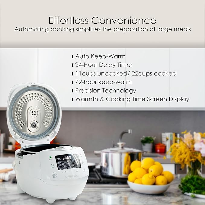 MAGiC COM multi-Functional Digital Rice Cooker 10 Cup Uncooked (20 Cup Cooked), 15-in-1 Programmable Electric Rice & Grain Cooker with Auto Clean, Non-Stick Pot, Steamer Basket, 24H Delay Timer, and Auto Keep Warm(White)