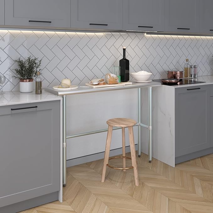 AmGood Stainless Steel Work Table Open Base | NSF Kitchen Island Food Prep | Laundry Garage Utility Bench (48" Long X 14" Deep)
