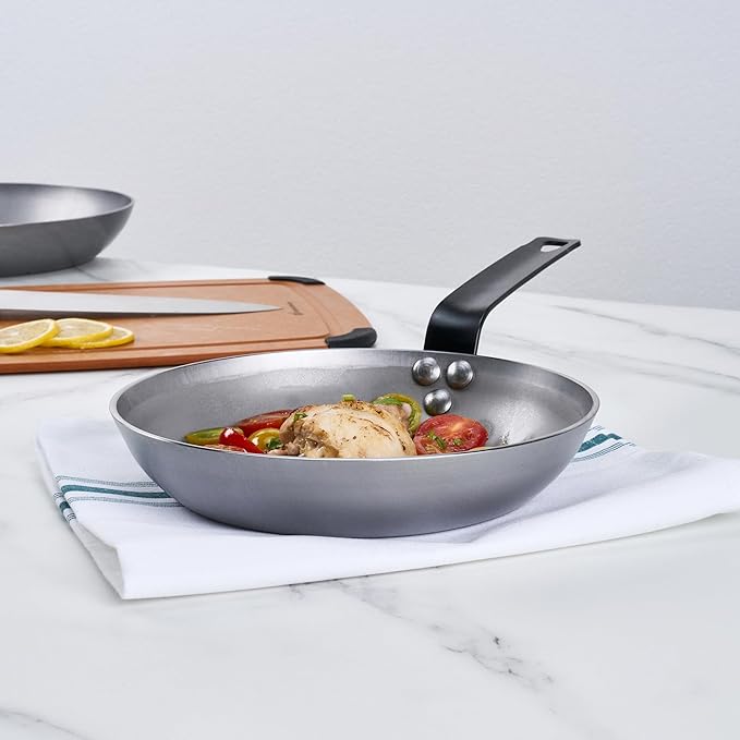 Restaurantware Met Lux 9 Inch Fry Pans, 6 No-Stick Frying Pans - Induction-Ready, Triple-Riveted, Silver Carbon Steel Cooking Skillets, Durable, For Searing, Sauteing, And Browning Food