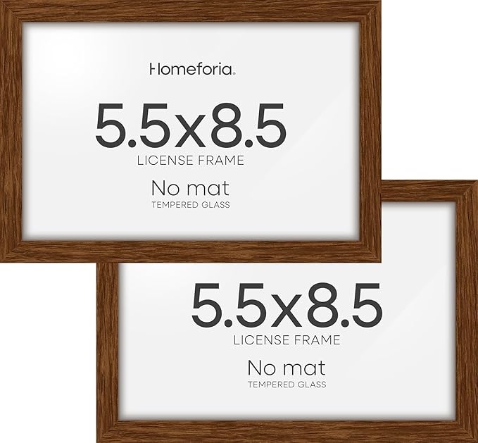 Homeforia 5.5 x 8.5 Business License Frame Brown, High End Dark Oak 5.5x8.5 Wooden Certificate Frames, 5.5 by 8.5 Walnut Wood Document Frame for Wall or Tabletop, Tempered Glass, Wall Kit, Set of 2