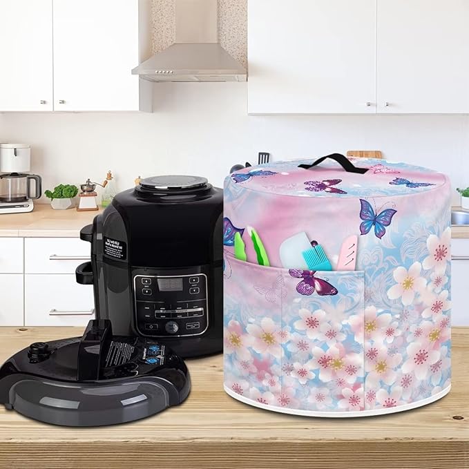 Cherry Blossom and Butterfly Print Appliance Cover Dust Cover for 3 Quart,Electric Pressure Cooker Rice cooker,Air Fryer and Crock Pot, Machine Washable
