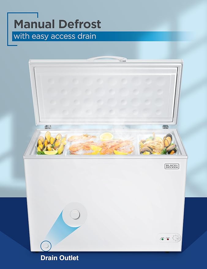 BLACK+DECKER 8.9 Cu. Ft. Chest Freezer, Deep Freezer with Top Opening, Freezer Chest with 2 Removable Storage Baskets, Mechanical Temperature Control, Manual Defrost, R600a Refrigerant, BCF890E,White