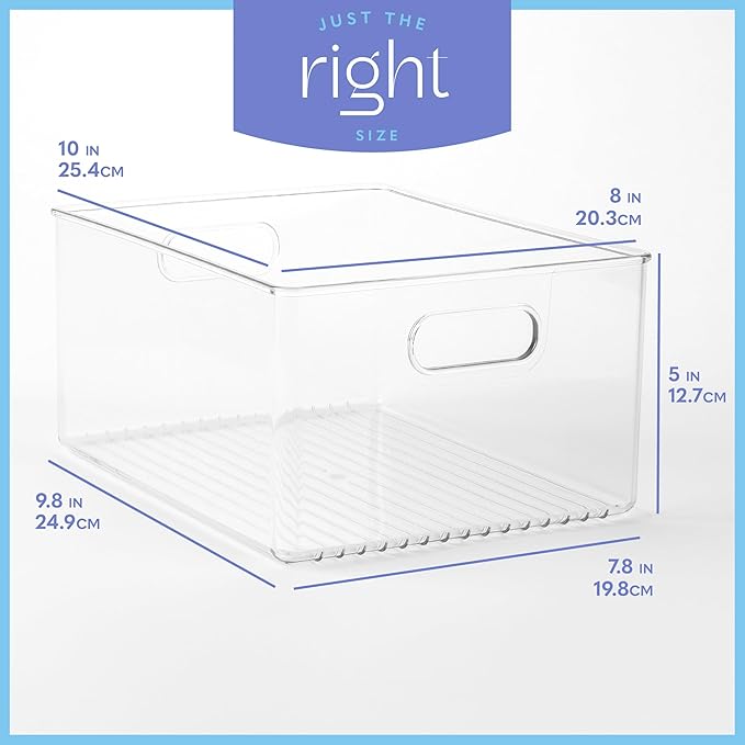 primebox 2 Pack Clear Plastic Organizer Bins with Handles for Home Organization. Storage Containers for Organizing Fridge, Freezer, Cabinet. Pantry, Great for Kitchen, Garage, Laundry Room. 10"x8"x5"