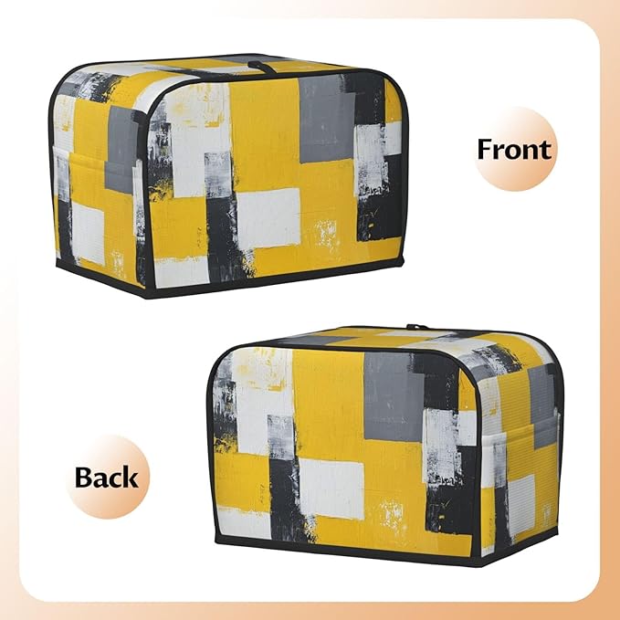 2 Slice Toaster Cover for Kitchen Yellow White Modern Art Waterproof and Dustproof Toaster Dust Cover with Side Pockets Decorative Universal Cover for Wide Slot Toasters and Small Appliances