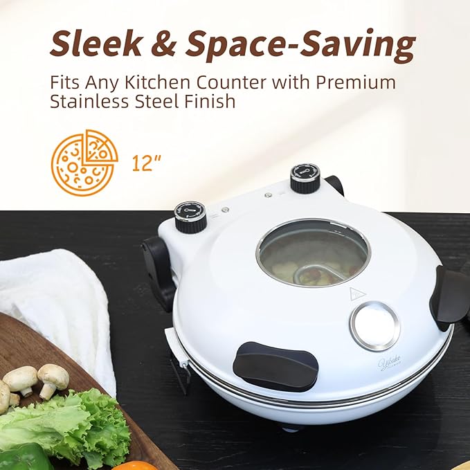 12" Electric Pizza Oven - Countertop Pizza Maker with Ceramic Stone, Heats up to 800°F, Portable Indoor Pizza Oven for Homemade Pizzas, White