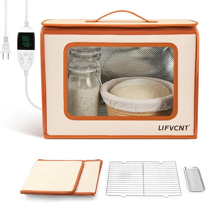 Folding Proofing Box with Metal Rack & Water Tray, Bread Proofer with 68–132°F Temp Control & 99H Timer | Dough Proofing Box for Sourdough, Pizza, Kombucha,Yogurt, Bread Baking