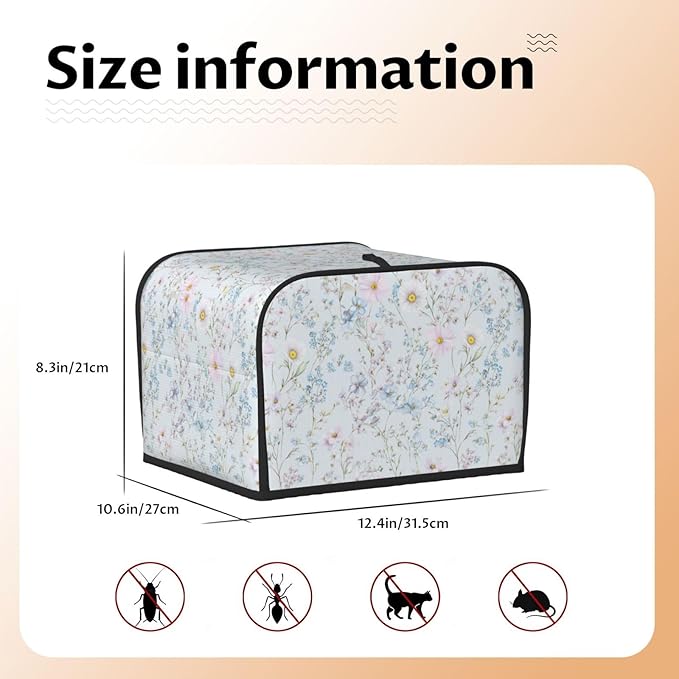 4 Slice Toaster Cover for Kitchen Pastel Wildflower Flower Waterproof and Dustproof Toaster Dust Cover with Side Pockets Decorative Universal Cover for Wide Slot Toasters and Small Appliances