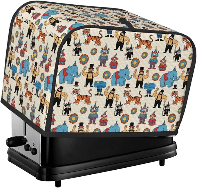 2 Slice Toaster Dust Cover, Circus Elephant Clown Foldable & Portable with Pocket, Dust & Fingerprint Protection Kitchen Cover