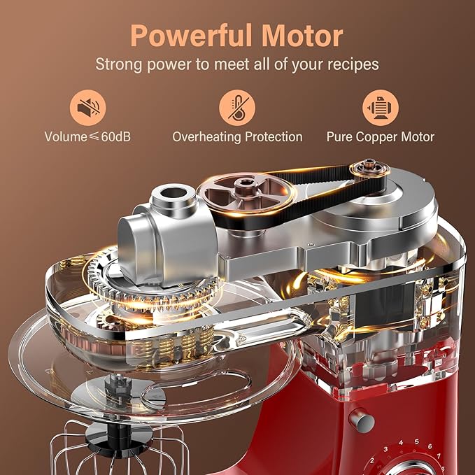 Stand Mixer, 3-In-1 8-Speed 660W 6.5QT Tilt-Head Food Electric Mixers with Bowl, Dough Hook, Whisk and Beater, Kitchen Mixer for Baking, Cake and Most Home Cooks, Red