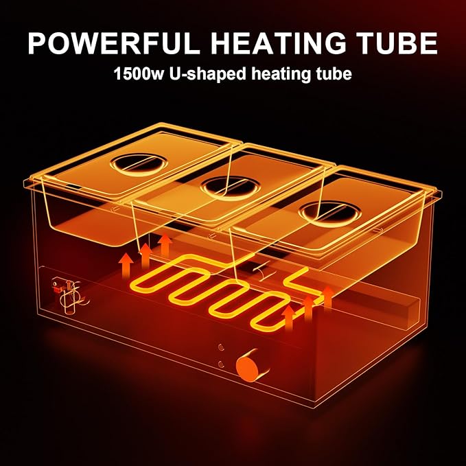 Commercial Food Warmer, 3 Pan 25QT Bain Marie Stainless Steel Electric Food Warmers, 1500W Buffet Warmer Soup Warmer with Temperature Control, Tap, Soup Spoon, for Catering Parties Restaurants